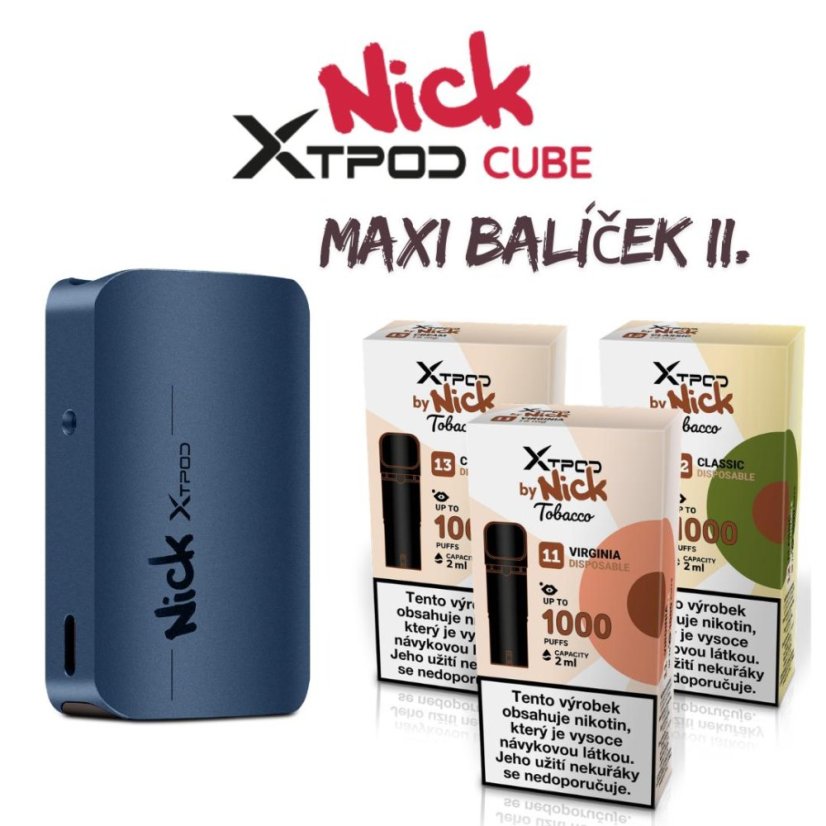 Balíček II. - X TPOD 3+1 CUBE DEVICE - balíček 3 liquidů a dobíjecí e-cigarety X TPOD navy blue