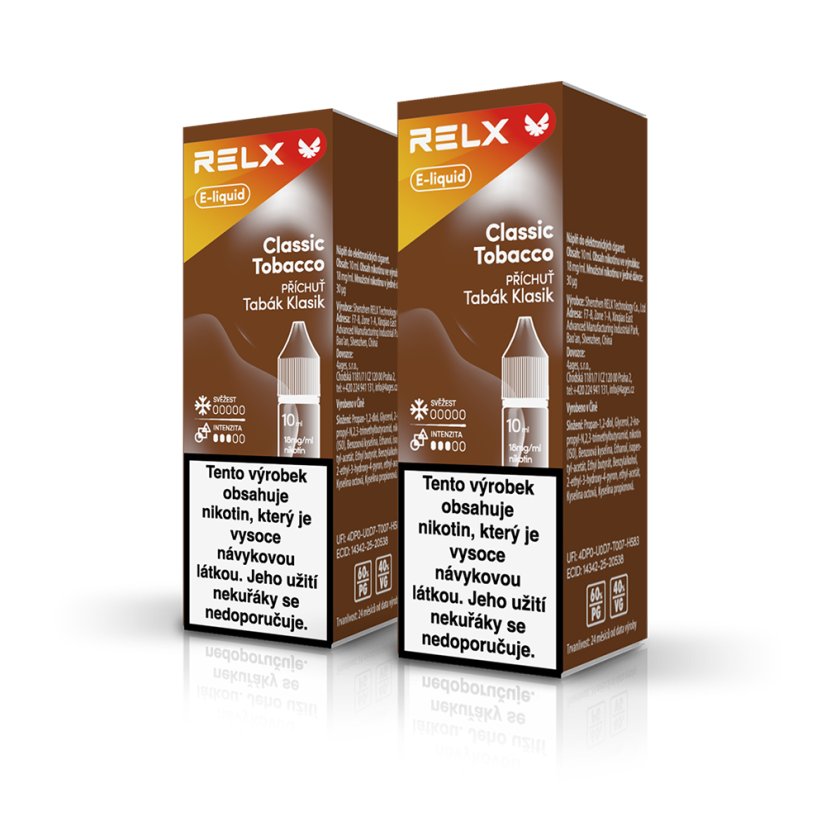 2 ks RELX e-liquid Classic Tobacco 18 mg, 10 ml
