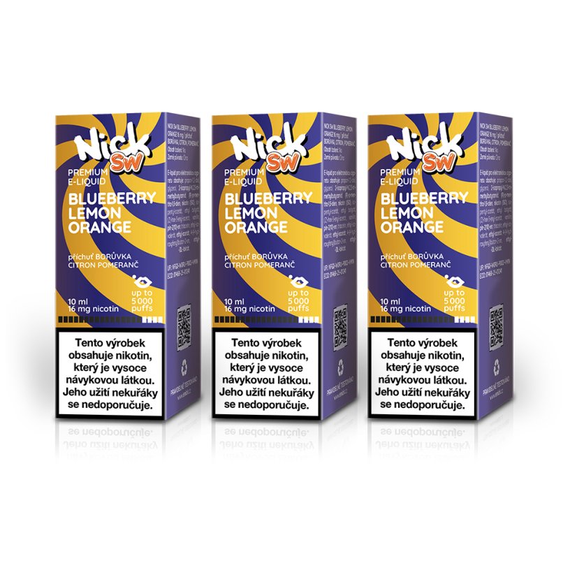 3 ks Nick e-liquid SW BLUEBERRY LEMON ORANGE 16 mg, 10 ml