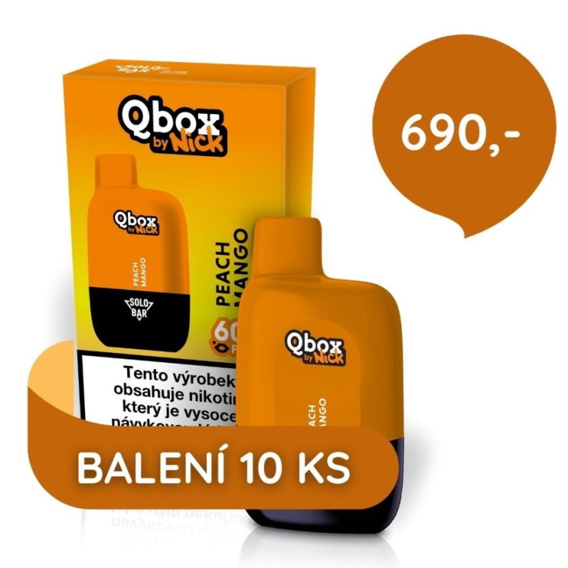 10 ks Nick Qbox PEACH MANGO 20 mg - příchuť mango s broskví, cena balíčku 690 Kč
