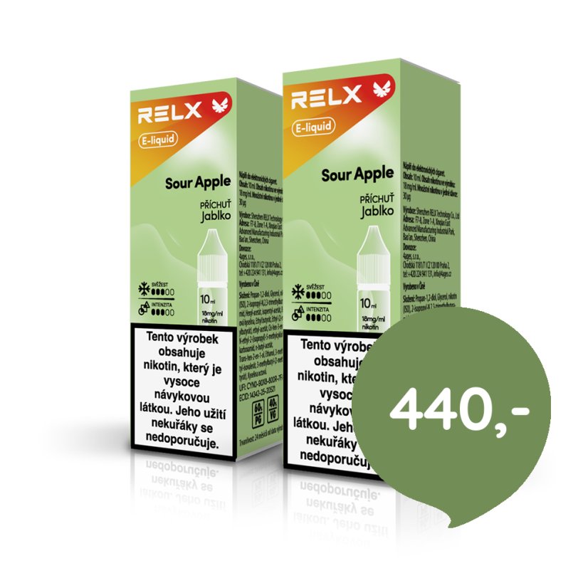 2 ks RELX e-liquid Sour Apple 18 mg, 10 ml
