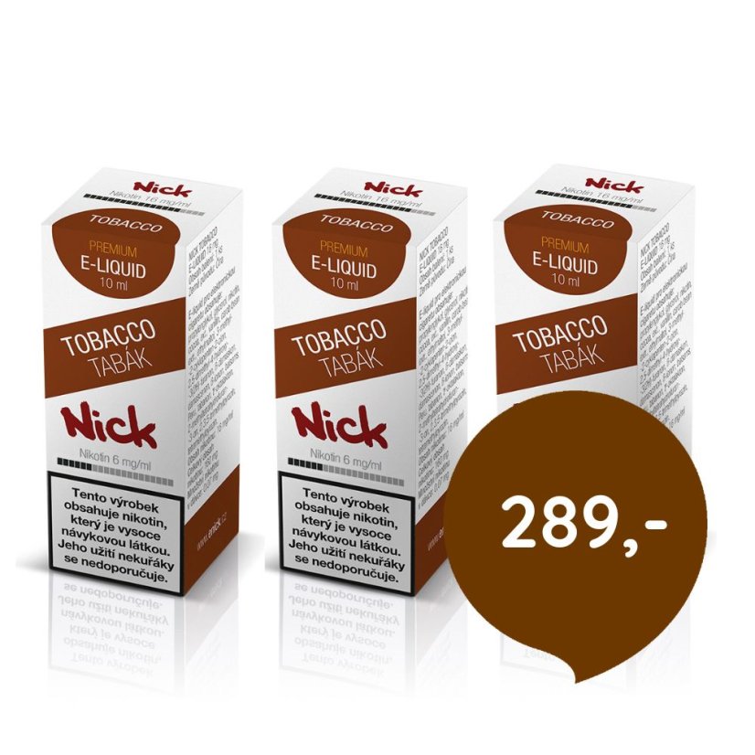 3 ks Nick e-liquid TOBACCO 6 mg, 10 ml - cena balíčku 289 Kč