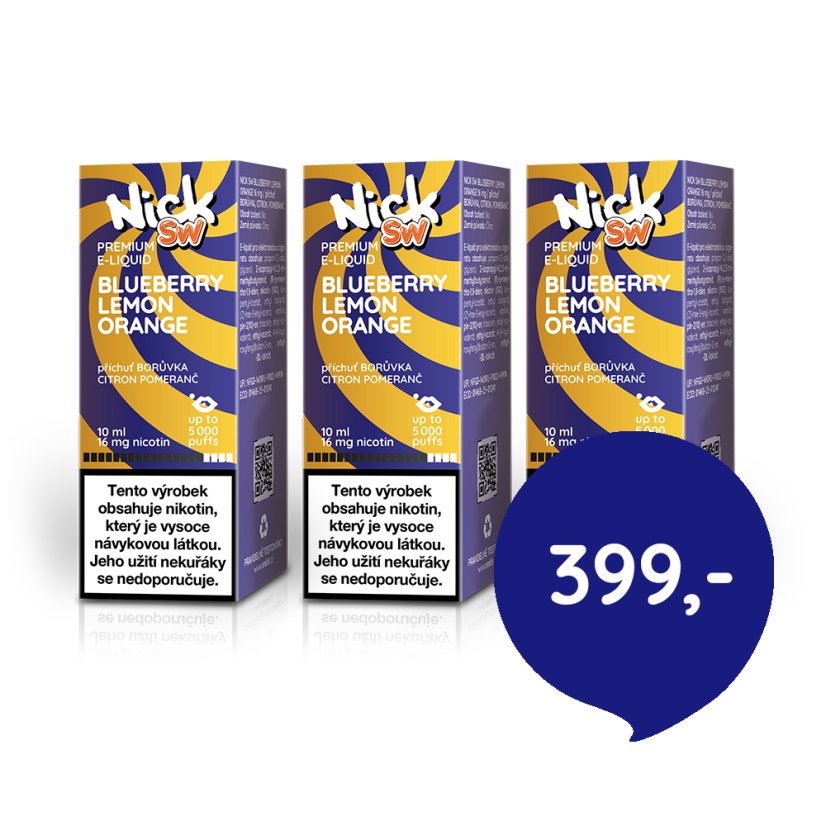 3 ks Nick e-liquid SW BLUEBERRY LEMON ORANGE 16 mg, 10 ml