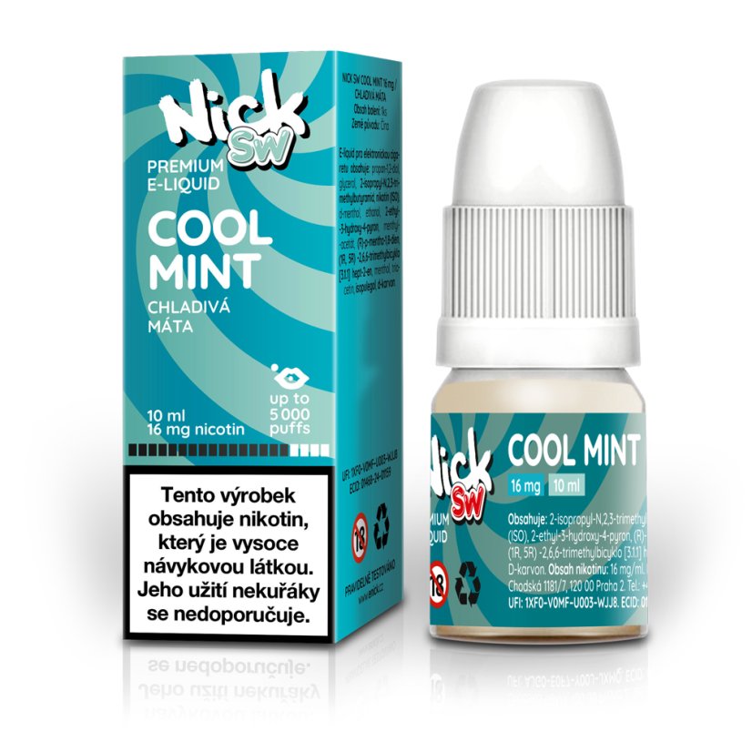 Nick e-liquid SW COOL MINT 16 mg, 10 ml - příchuť ledový mentol - s lahvičkou