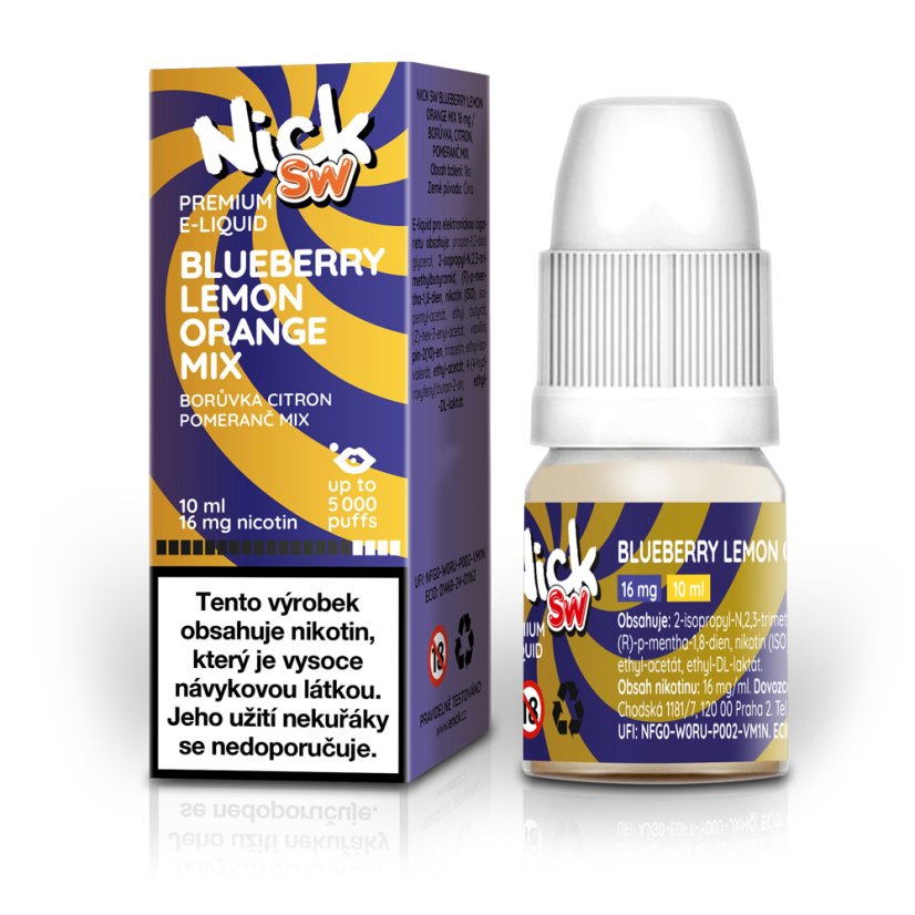 Nick e-liquid SW BLUEBERRY LEMON ORANGE MIX 16 mg, 10 ml - lahvička