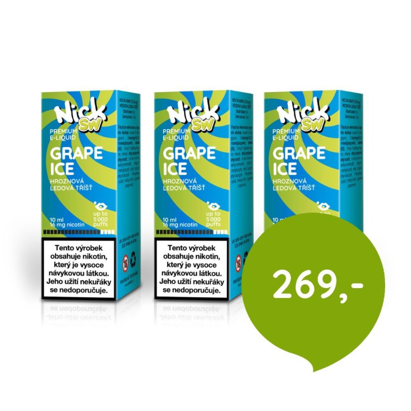 3 ks Nick e-liquid SW GRAPE ICE 16 mg, 10 ml - cena sady 269 Kč