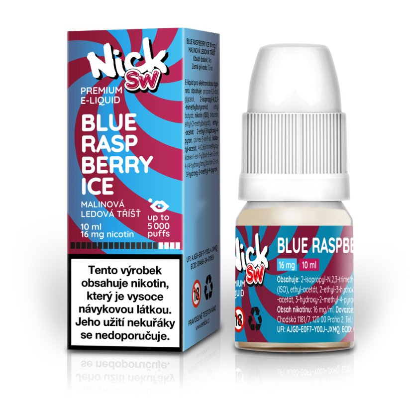 Nick e-liquid SW BLUE RASPBERRY ICE 16 mg, 10 ml - lahvička