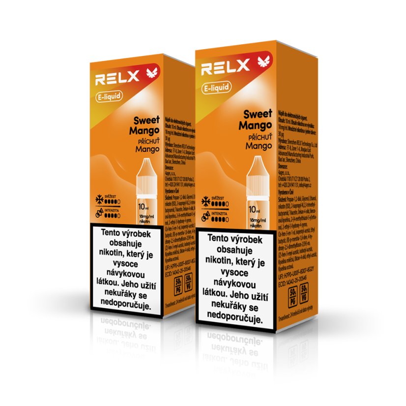 2 ks RELX e-liquid Sweet Mango 18 mg, 10 ml