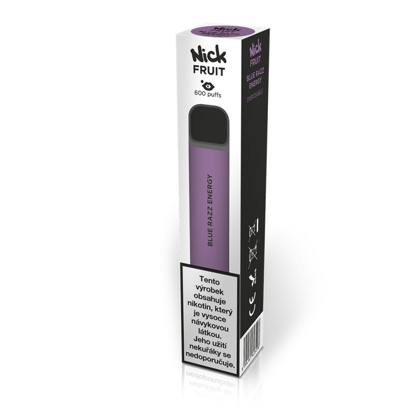 Jednorázová elektronická cigareta Nick Fruit BLUE RAZZ ENERGY 16 mg - Modrá malina (16 mg nikotinu) 