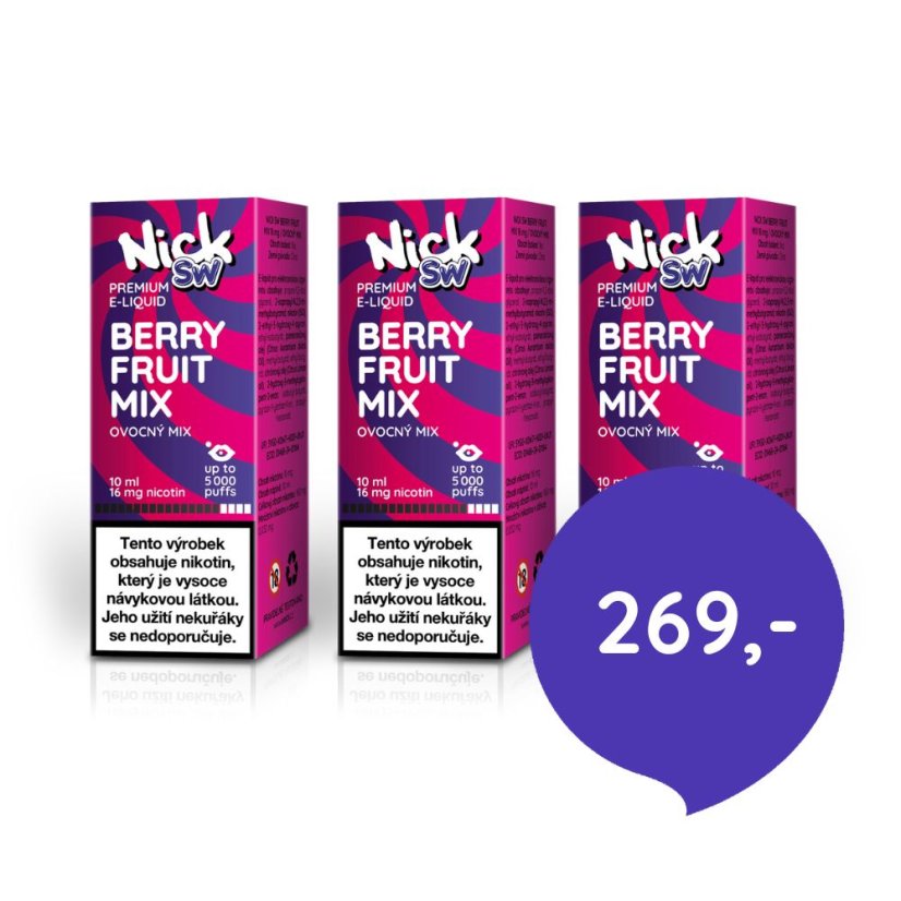 3 ks Nick e-liquid SW MIXED BERRIES 16 mg, 10 ml - cena sady 269 Kč