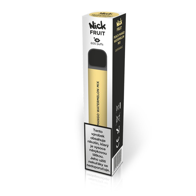 Jednorázová elektronická cigareta Nick Fruit PEACH MANGO WATERMELON 16 mg - Broskev, mango a meloun (16 mg nikotinu) 
