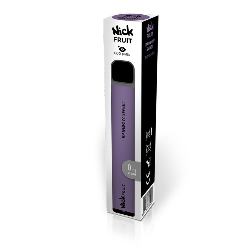 Jednorázová elektronická cigareta Nick Fruit RAINBOW SWEET 0 mg - Duhová sladkost (bez nikotinu) 
