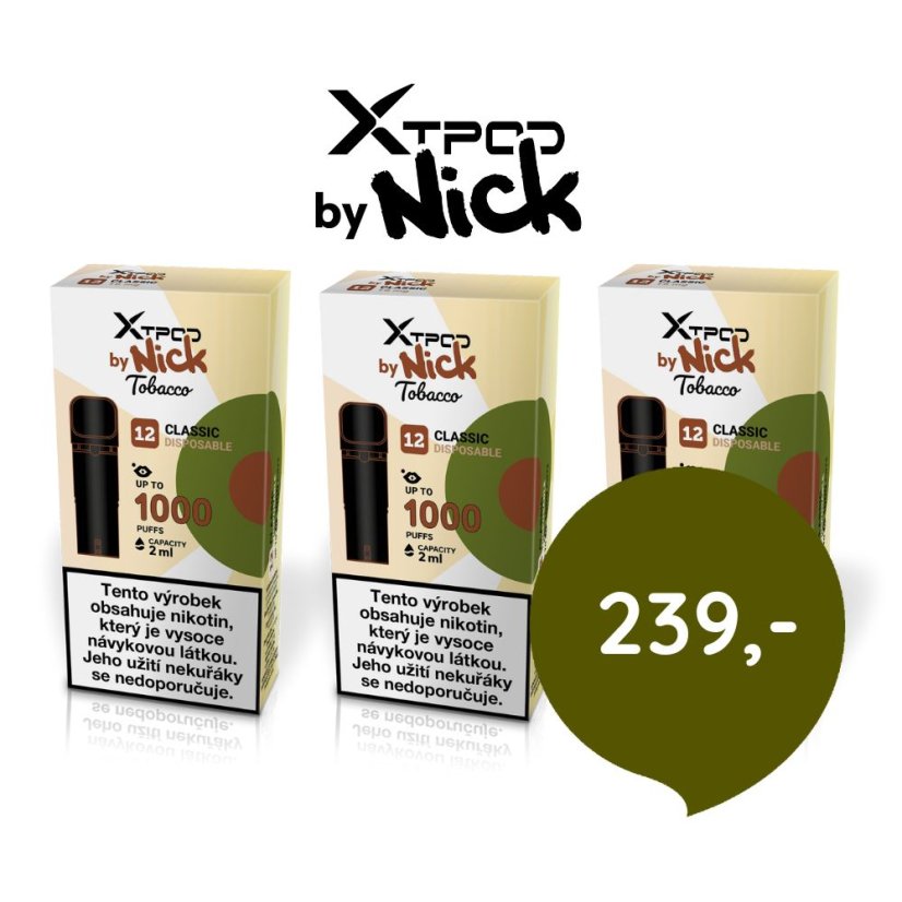 Nick XTPOD sada 3 přednaplněných podů - příchuť classic tobacco - 239 Kč