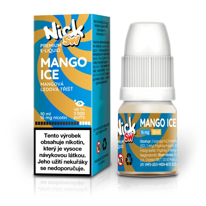Nick e-liquid SW MANGO ICE 16 mg, 10 ml - příchuť mangová ledová tříšť - s lahvičkou
