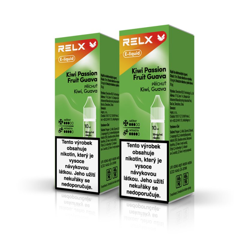 2 ks RELX e-liquid Kiwi Passion Fruit Guava 18 mg, 10 ml