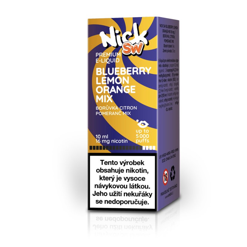 Nick e-liquid SW BLUEBERRY LEMON ORANGE MIX 16 mg, 10 ml - příchuť borůvka citron pomeranč