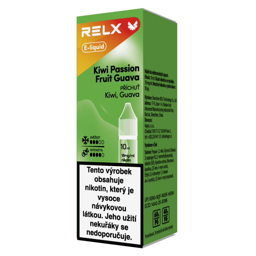 RELX e-liquid Kiwi Passion Fruit Guava 18 mg, 10 ml, U