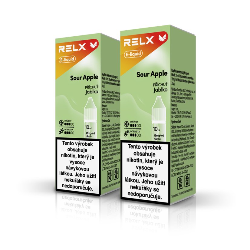 2 ks RELX e-liquid Sour Apple 18 mg, 10 ml